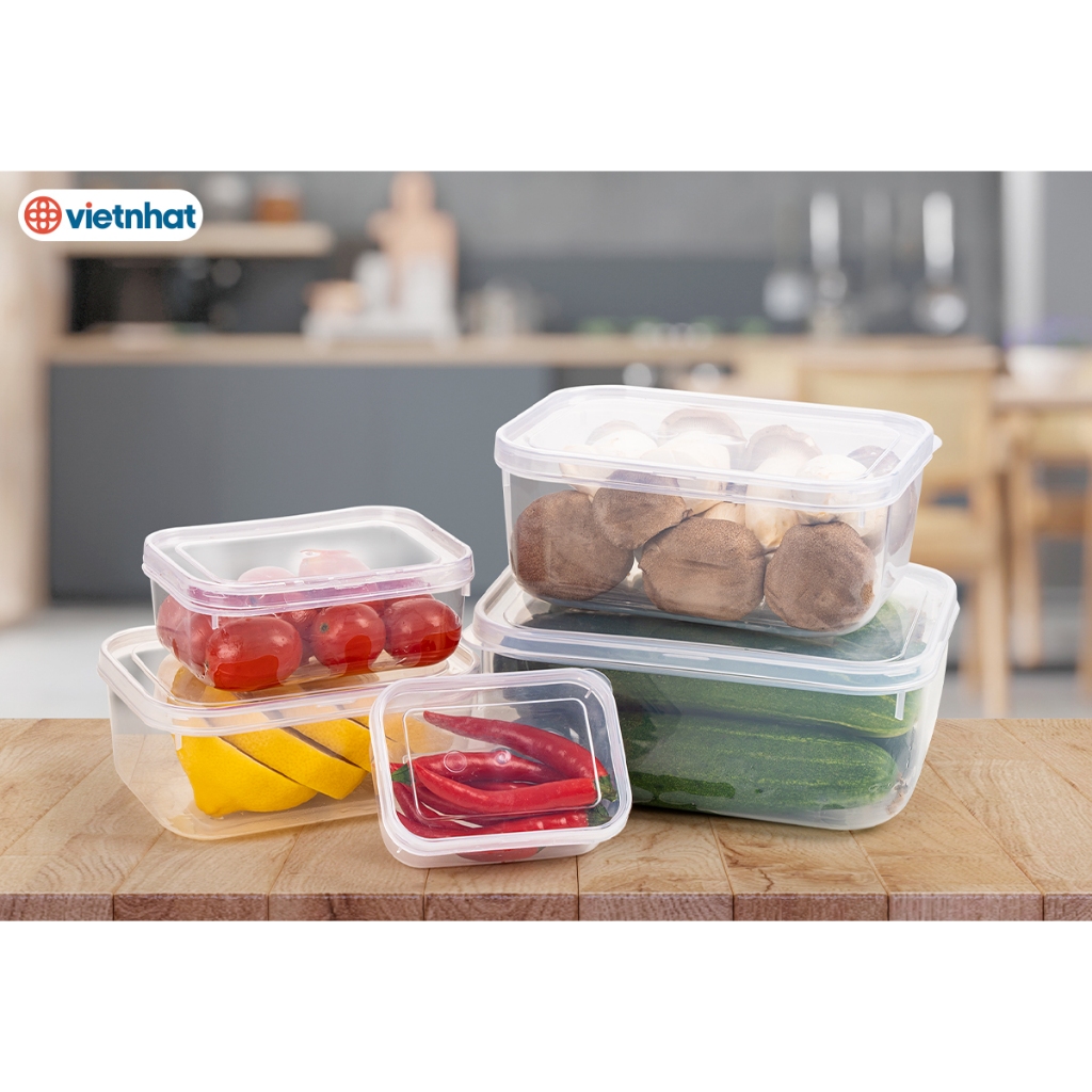 Bộ 5 Hộp Lạnh Bầu Bảo Quản Thực Phẩm, Hộp đựng thực phẩm 5 size Chính Hãng VIỆT NHẬT (Mã 6685)