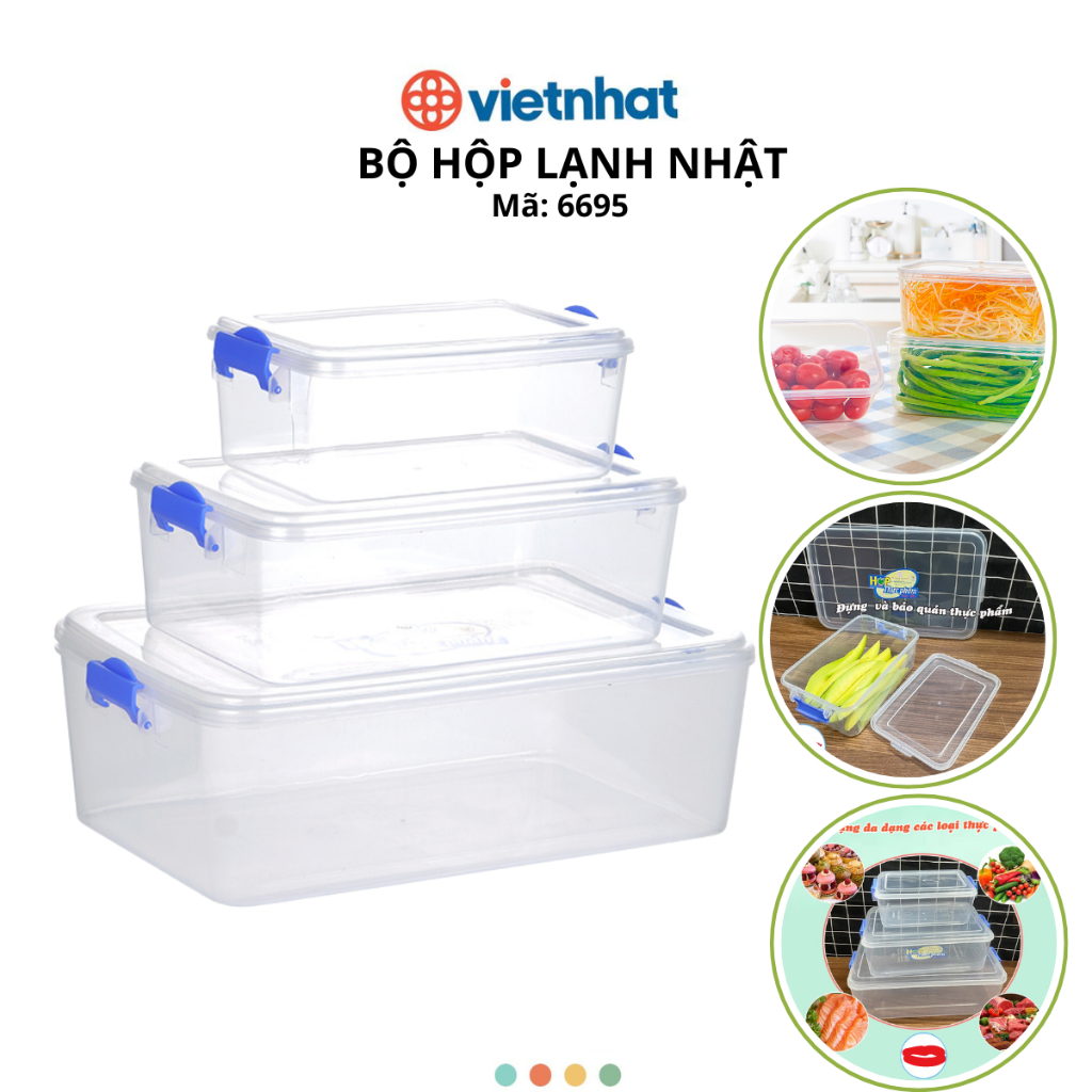 Bộ 3 hộp đựng thực phẩm lạnh, Hộp đựng thực phẩm ngăn ngừa vi khuẩn Chính Hãng VIỆT NHẬT (Mã 6695)