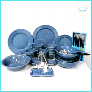 [Kho sỉ]BỘ TÔ CHÉN ĐĨA 26 MÓN MELAMINE MÀU VÂN ĐÁ XANH DƯƠNG LOẠI 1 DÀY CHỐNG NHIỆT 120°C - HungHome
