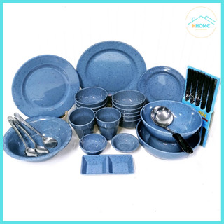 [Kho sỉ]BỘ TÔ CHÉN ĐĨA 26 MÓN MELAMINE MÀU VÂN ĐÁ XANH DƯƠNG LOẠI 1 DÀY CHỐNG NHIỆT 120°C - HungHome