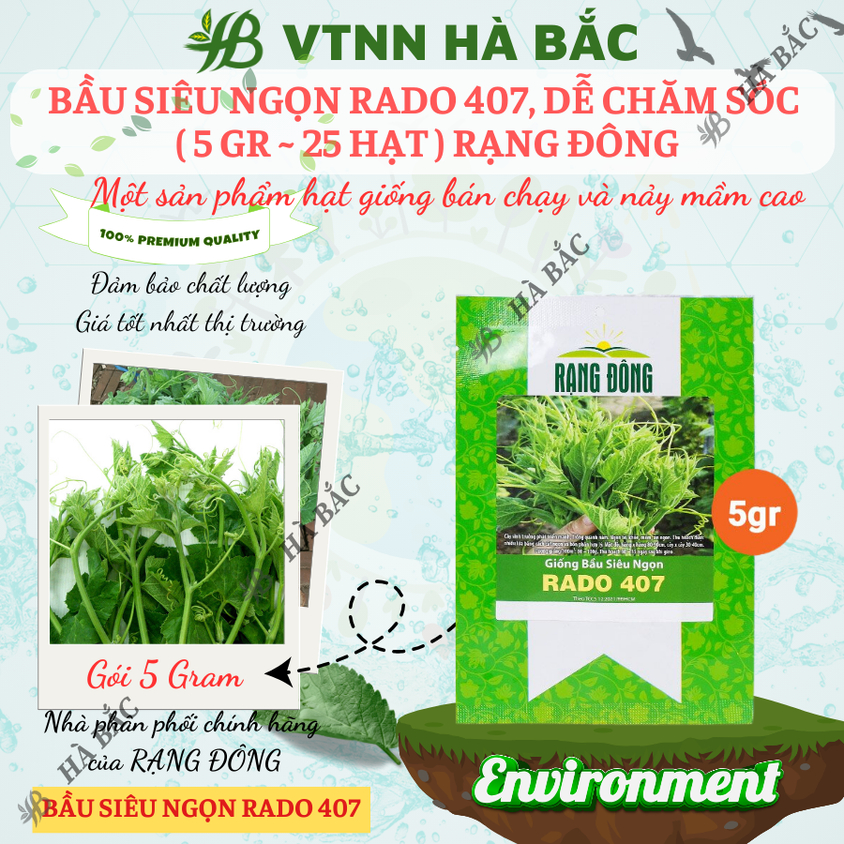 Hạt giống Bầu Siêu Ngọn Rado 407 (5gram~25 hạt) dễ trồng, ít chăm sóc, trồng được quanh năm