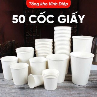 .Túi 50 cốc giấy 9oz ~ 265ml dùng 1 lần có nắp đen, cốc trắng trơn hoặc có hình