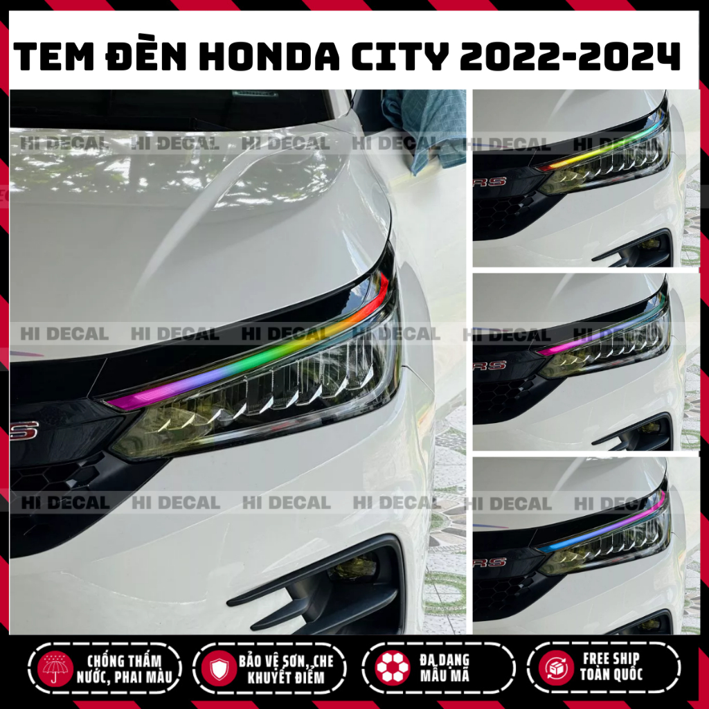 Tem dán đèn City 2022-2026, Tem xe Honda City trang trí xe chống nước, phai màu, chịu nhiệt tốt