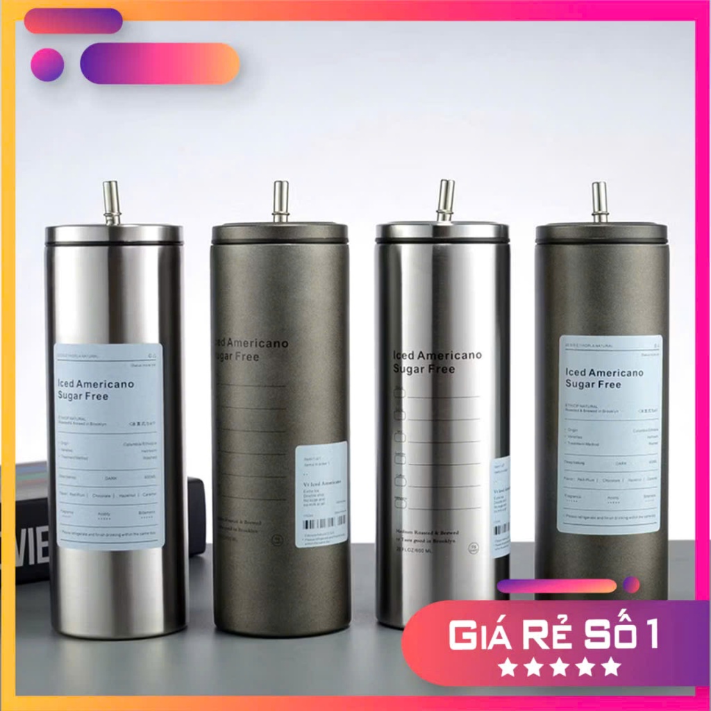 BÌNH NƯỚC LATTE 650ML- Ly Giữ Nhiệt Americano 650ML Inox 304 Kèm Ống Hút- BINHGIUNHIET