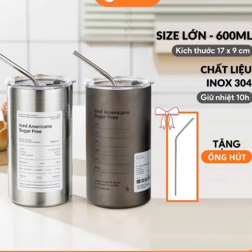BÌNH NƯỚC LATTE 650ML- Ly Giữ Nhiệt Americano 650ML Inox 304 Kèm Ống Hút- BINHGIUNHIET