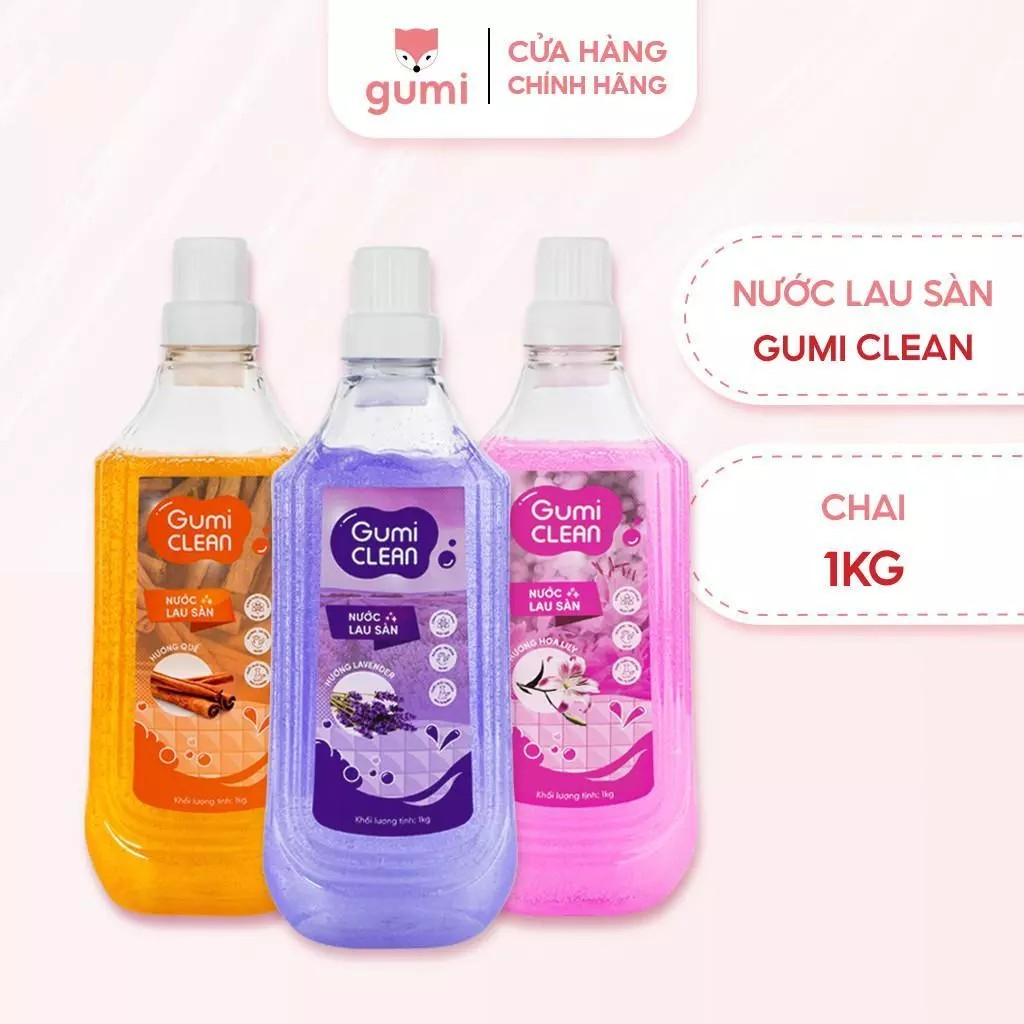 Nước Lau Sàn GUMI CLEAN Hương Hoa Lily, Hương Quế, Hương Hoa lavende Chai 1L Sạch Bong Lưu Hương Lâu