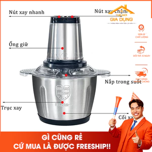 Máy xay thịt cối inox 304 4 lưỡi đa năng công suất 2500w, máy xay bear mini cầm tay