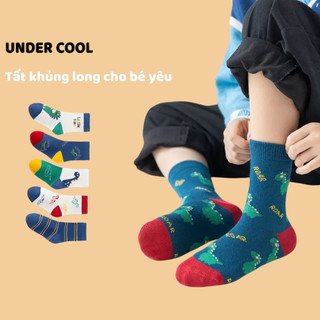 Set 5 Tất Vớ Khủng Long Hoạt Hình Trẻ Em Cotton Unisex UNDERCOOL Tất Khủng Long Cute Cho Bé TC77