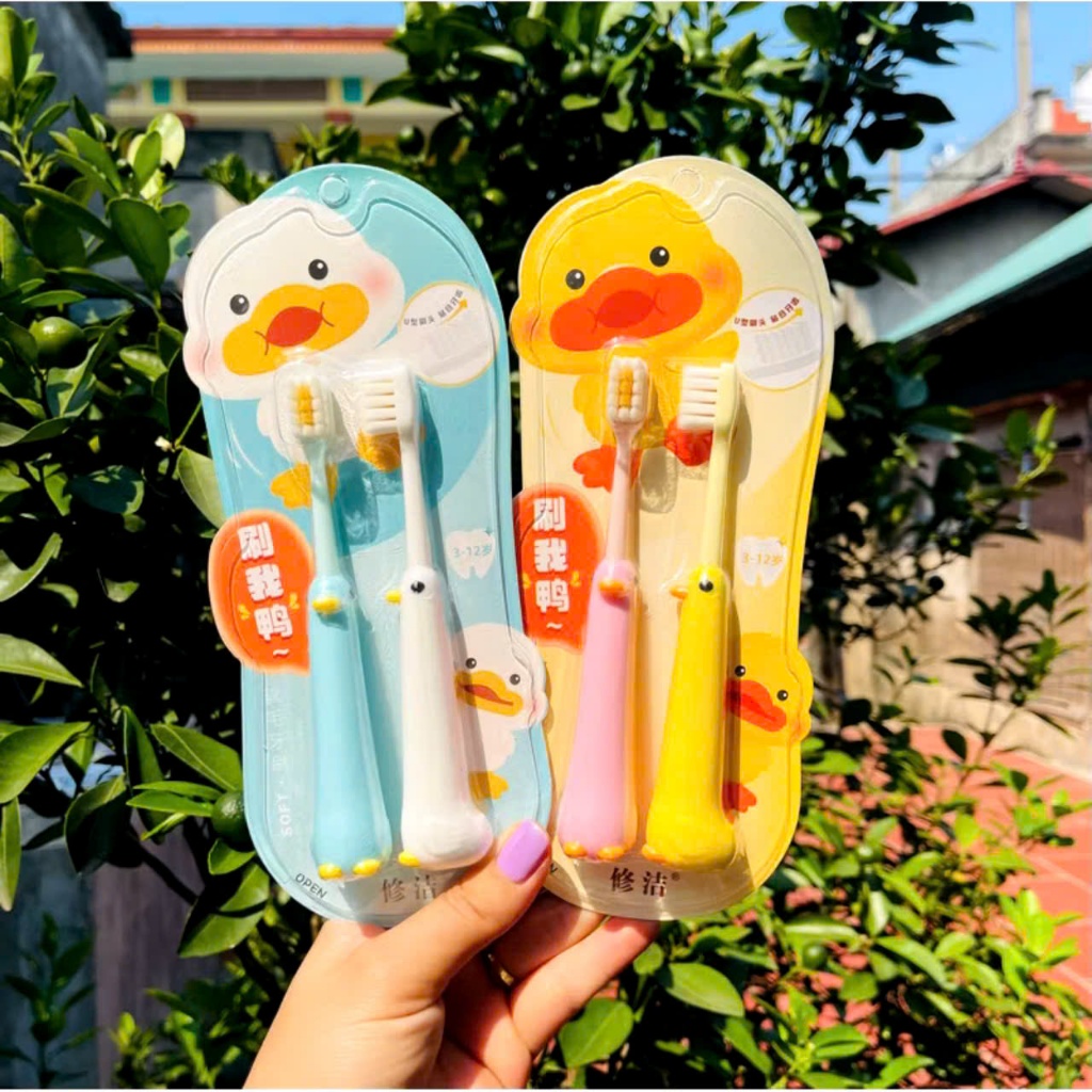 SET 2 BÀN CHẢI ĐÁNH RĂNG VỊT CHO BÉ,  Set 2 bàn chải dánh răng VỊT cho bé - mix màu - BANCHAICHOBE4
