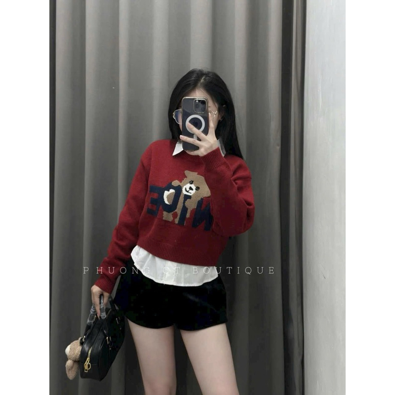 Sét sơmi len gấu 2 chi tiết