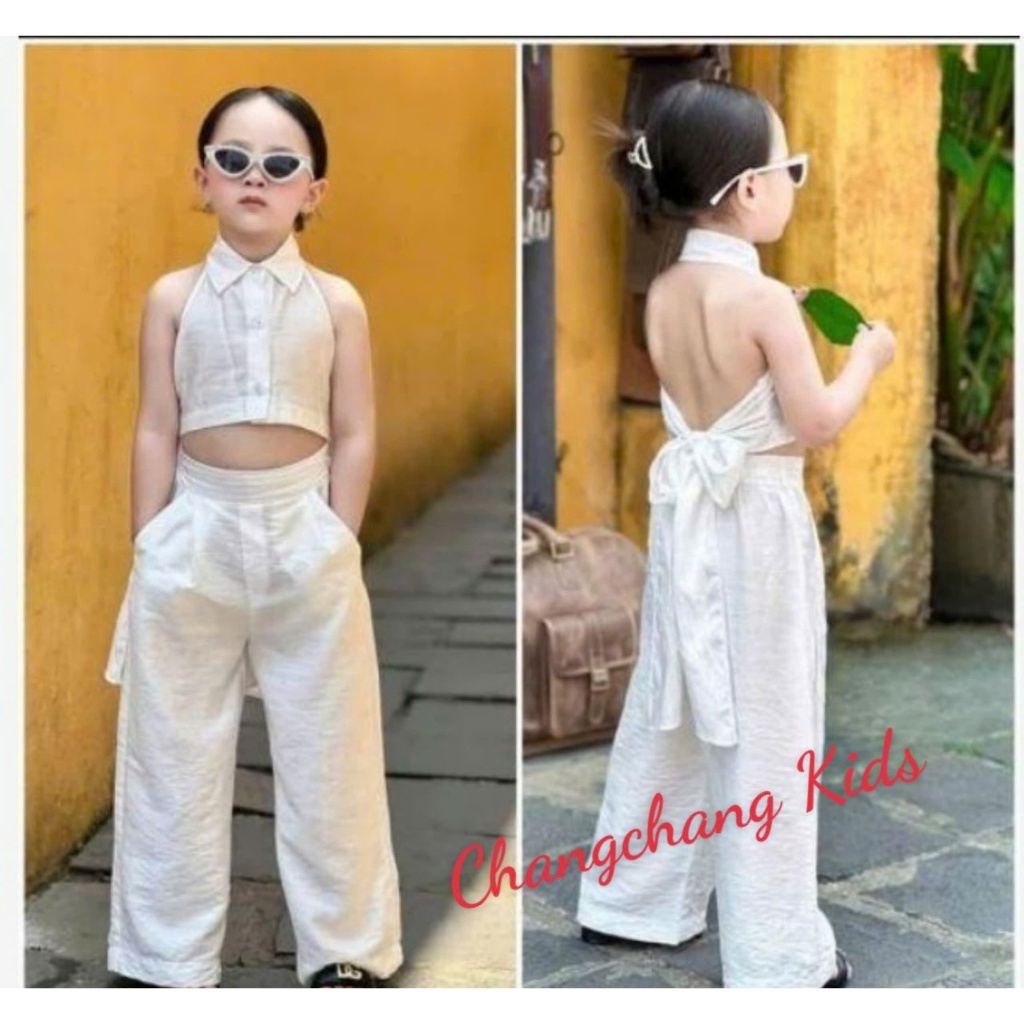 SALE SALE Set quần ống rộng áo cổ yếm
