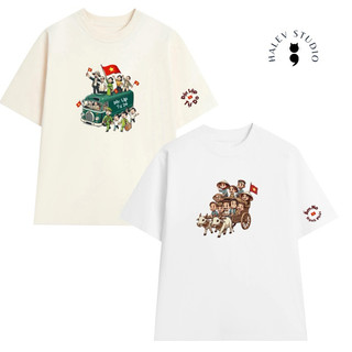 Áo thun OVERSIZE UNISEX form rộng nam nữ in hình tranh vẽ yêu nước chất Cotton mềm mịn 250Gsm