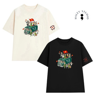 Áo thun OVERSIZE UNISEX form rộng nam nữ in hình tranh vẽ yêu nước chất Cotton mềm mịn 250Gsm