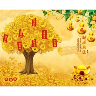 Tranh cây kim tiên, tranh 3D dán tường in trên chất liệu vải lụa (shop tặng kèm keo dán)