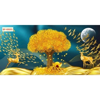 Tranh cây kim tiên, tranh 3D dán tường in trên chất liệu vải lụa (shop tặng kèm keo dán)