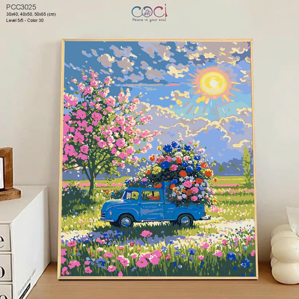 Tranh Số Hoá Seri Chữa Lành Phong Cảnh Thiên Nhiên Xe Hoa Tự Tô Màu Theo Số COCI Xả Stress PCC3025