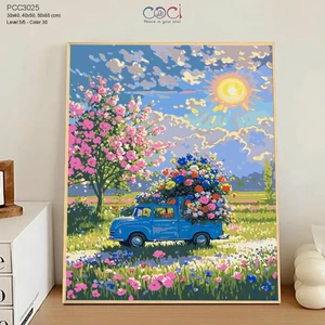 Tranh Số Hoá Seri Chữa Lành Phong Cảnh Thiên Nhiên Xe Hoa Tự Tô Màu Theo Số COCI Xả Stress PCC3025