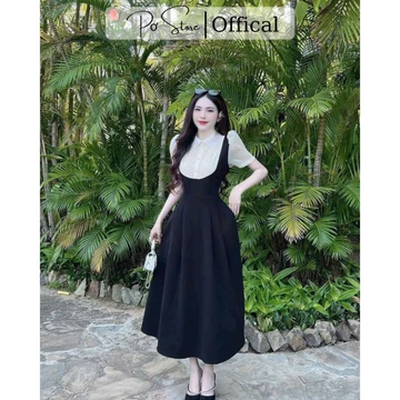 Đầm tiểu thư cổ sơ mi tay phồng xoè nhẹ nhàng Váy tiểu thư cổ sơ mi tay phồng xoè nữ tính PB001