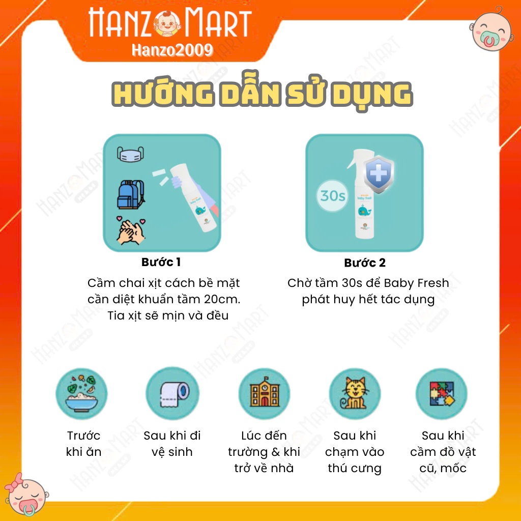 Xịt diệt khuẩn, Tiệt trùng, rửa bình sữa Baby Fresh Joona Baby chai 55ml 300ml