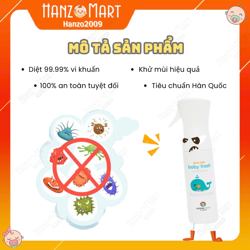 Xịt diệt khuẩn, Tiệt trùng, rửa bình sữa Baby Fresh Joona Baby chai 55ml 300ml