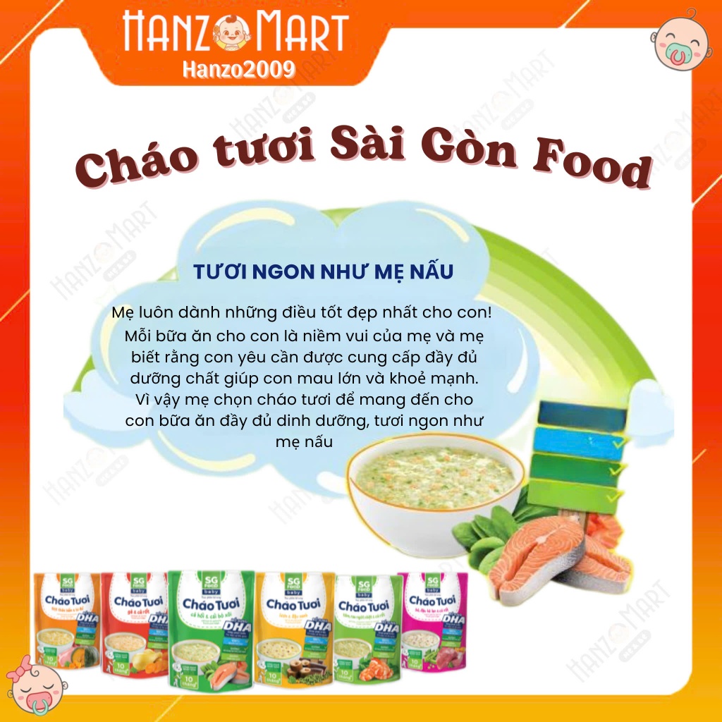 Cháo tươi sg food ăn liền cho bé ăn dặm ngon bổ dưỡng date xa hanzomart
