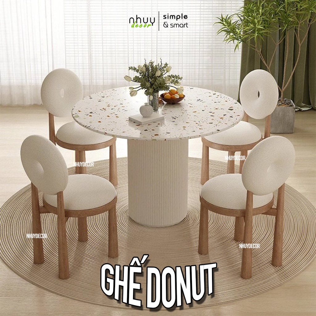 Ghế donut lông cừu Nhu Y Decor xinh xắn sáng tạo phong cách Bắc Âu , ghế trang điểm tựa lưng