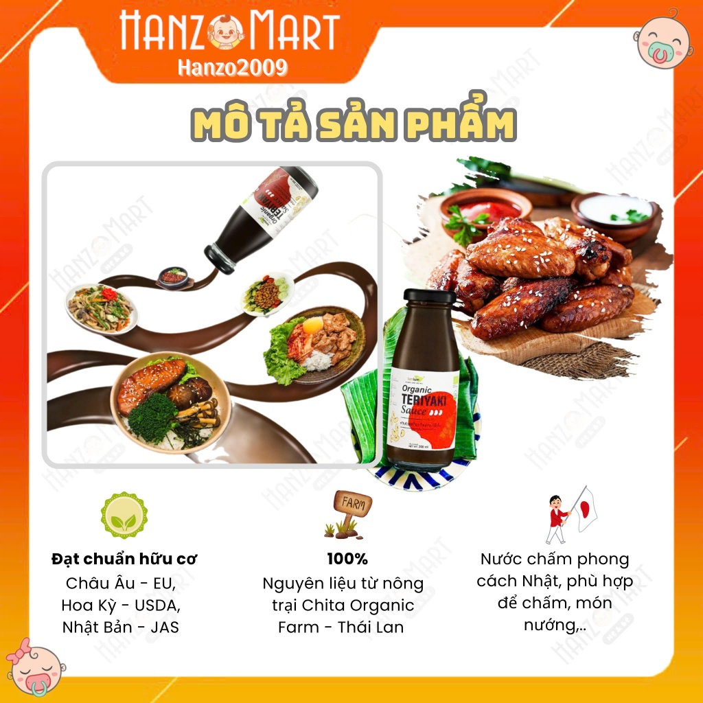 Sốt tẩm ướp Teriyaki hữu cơ cho bé ăn dặm Lum Lum 200ml hanzomart