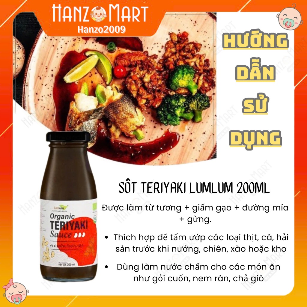 Sốt tẩm ướp Teriyaki hữu cơ cho bé ăn dặm Lum Lum 200ml hanzomart