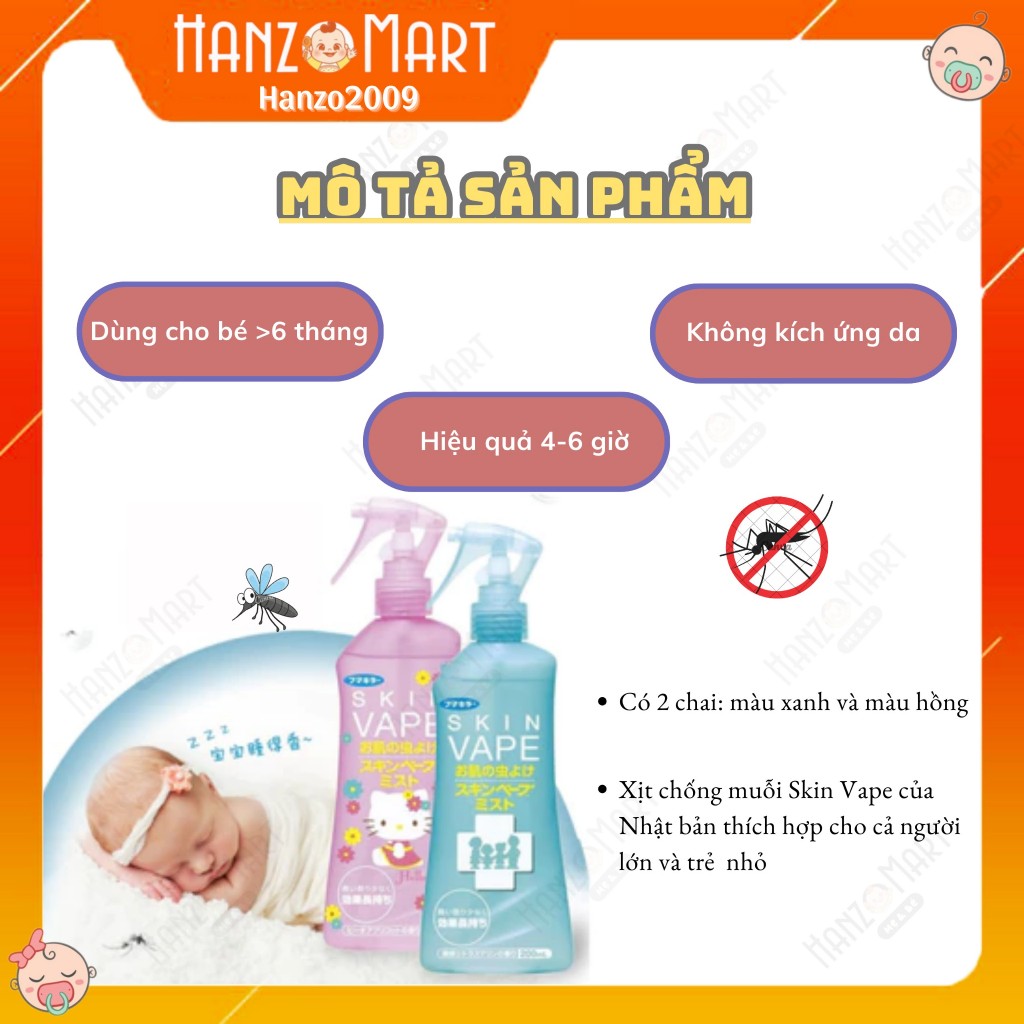 Xịt chống muỗi và côn trùng Skin Vape Nhật Bản 200ml 🌸 Chống muỗi cho bé và người lớn - hanzo2009