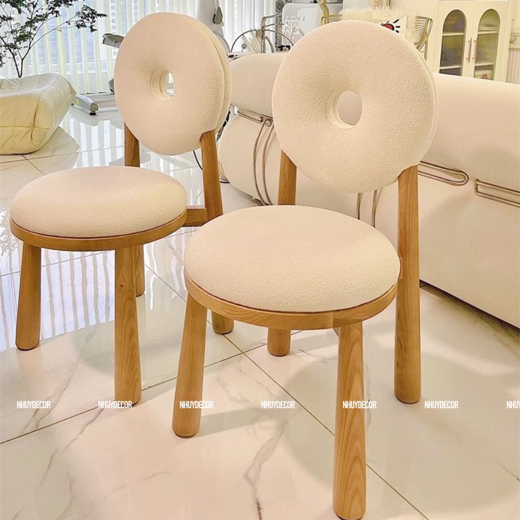 Ghế donut lông cừu Nhu Y Decor xinh xắn sáng tạo phong cách Bắc Âu , ghế trang điểm tựa lưng