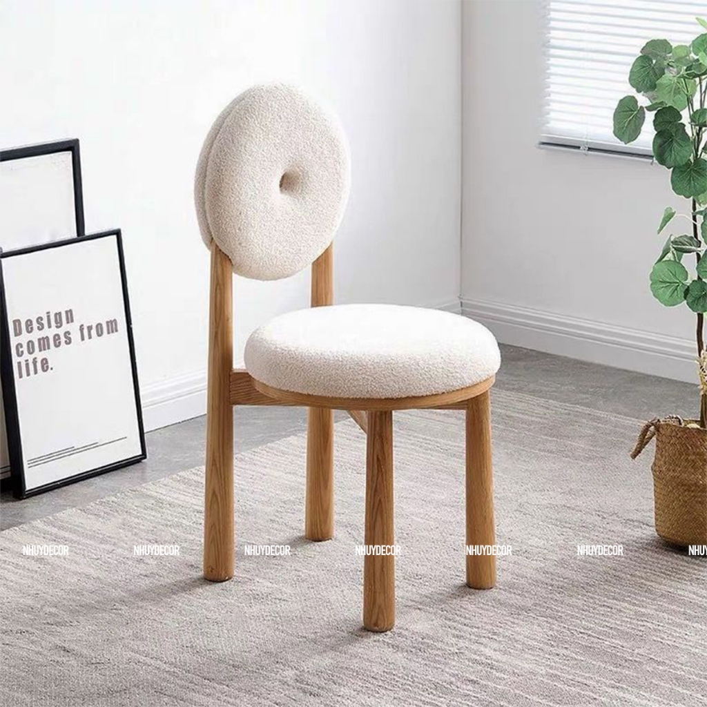 Ghế donut lông cừu Nhu Y Decor xinh xắn sáng tạo phong cách Bắc Âu , ghế trang điểm tựa lưng