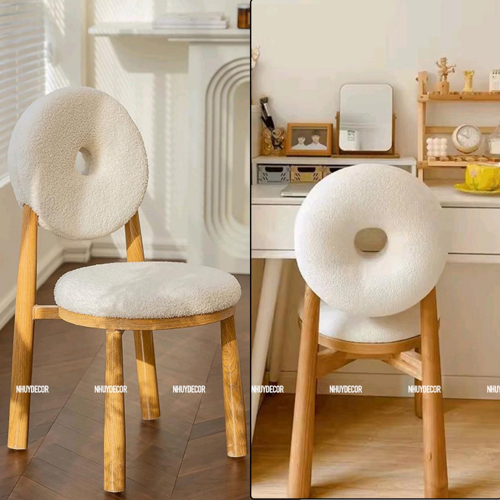 Ghế donut lông cừu Nhu Y Decor xinh xắn sáng tạo phong cách Bắc Âu , ghế trang điểm tựa lưng