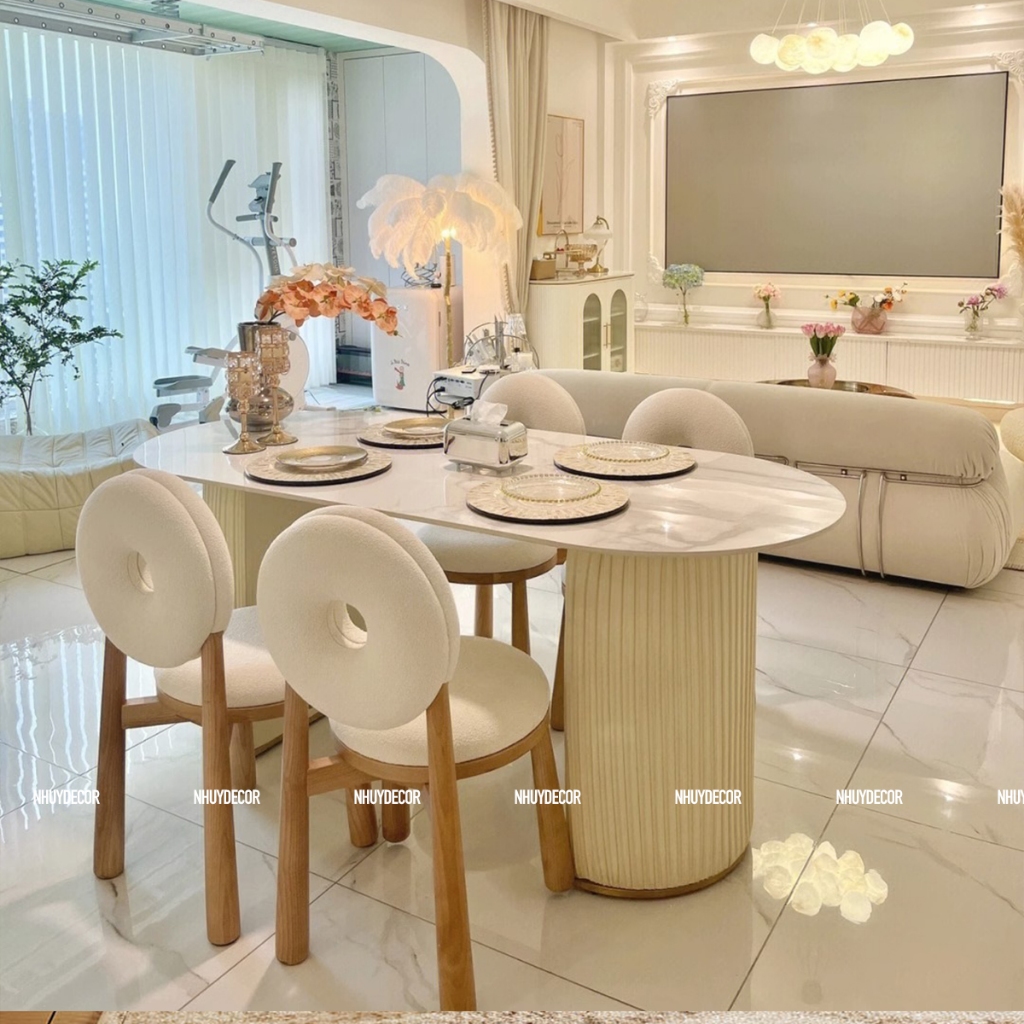 Ghế donut lông cừu Nhu Y Decor xinh xắn sáng tạo phong cách Bắc Âu , ghế trang điểm tựa lưng