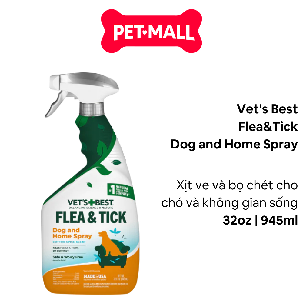 Xịt Vet's Best Flea & Tick Home Spray for Dogs 945ml Diệt ve bọ chét