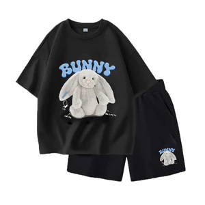 Bộ Quần Áo Cộc Tay Mùa Hè - Phong Cách Hàn Quốc, Hình Thỏ Bông BUNNY Vui Nhộn Đáng Yêu (M 86)
