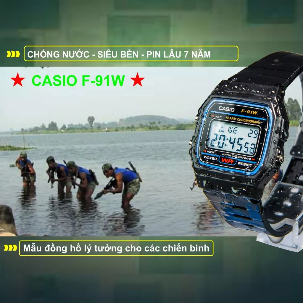 Đồng hồ Casio F-91W1 nam chống nước