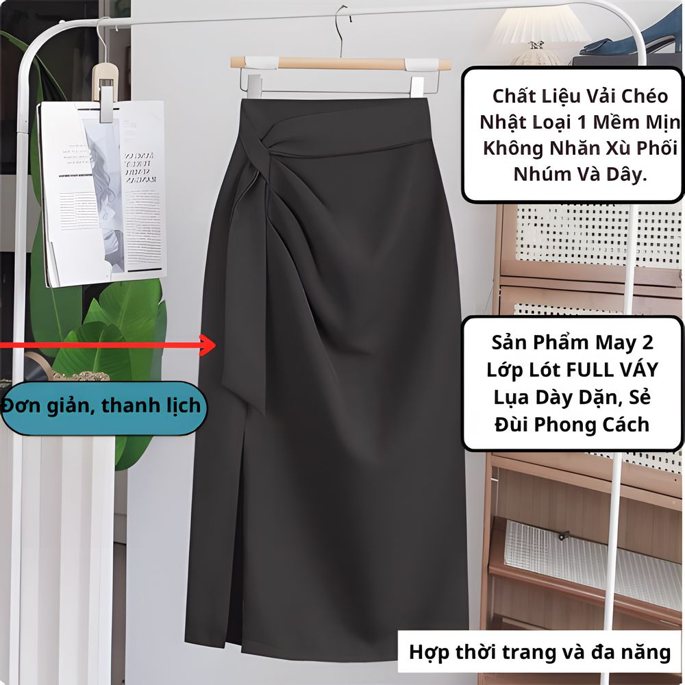 Váy Xẻ Tà Có Nếp Gấp Không Đều SHOPNGOCTRANG19 Cho Phụ Nữ Mùa Thu Đông Phong Cách CV01