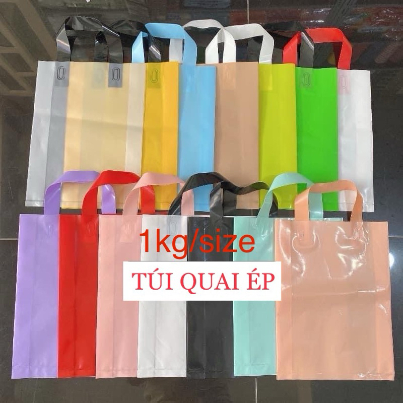 1kg Túi quai ép XANH dày, bóng, dẻo, chắc chắn nhiều màu – nhiều size, túi ép quai đựng thời trang, phụ kiện (SP y hình)