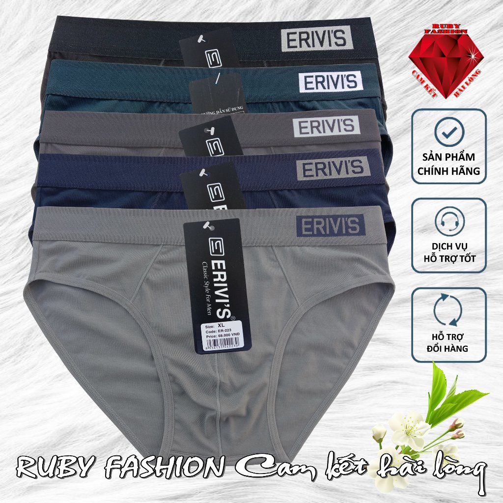 Combo 5 quần sịp nam cao cấp Erivis, quần lót nam chất liệu Cotton Bambo, co giãn đa chiều, Hàng VN chất lượng cao
