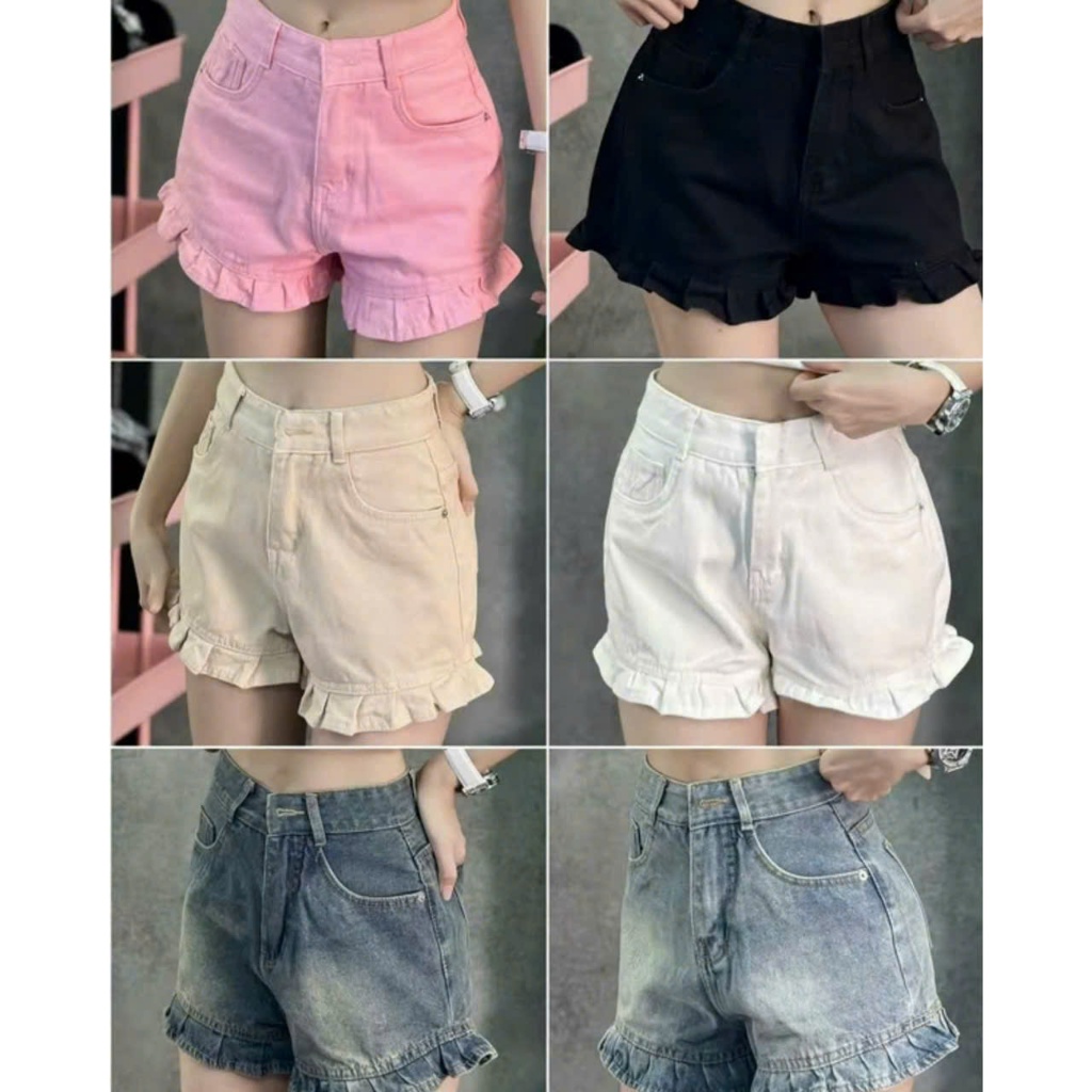 (Có big size) Quần short jean nữ lưng cao lai bèo dễ thương, chất denin không giãn  Anngo - AT483