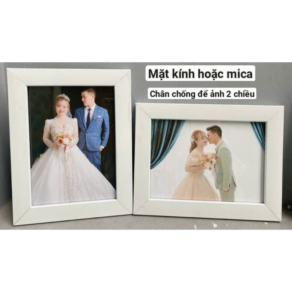 Khung ảnh để bàn (13×18 | 15×21 | 10x15cm) – mặt kính hoặc mica, có chân chống và móc treo đa năng