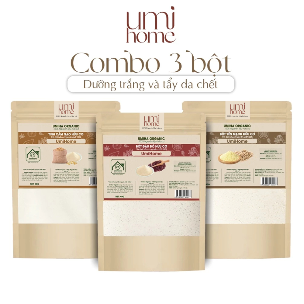 Ảnh Combo 3 bột dưỡng trắng UMIHOME gồm bột yến mạch, đậu đỏ, tinh cám gạo (40gx3) 1