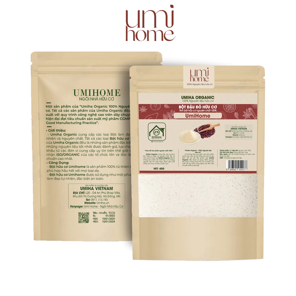 Ảnh Bột Đậu Đỏ hữu cơ UMIHOME nguyên chất 40g dùng dưỡng trắng toàn thân, đắp mặt nạ giúp trắng da 3