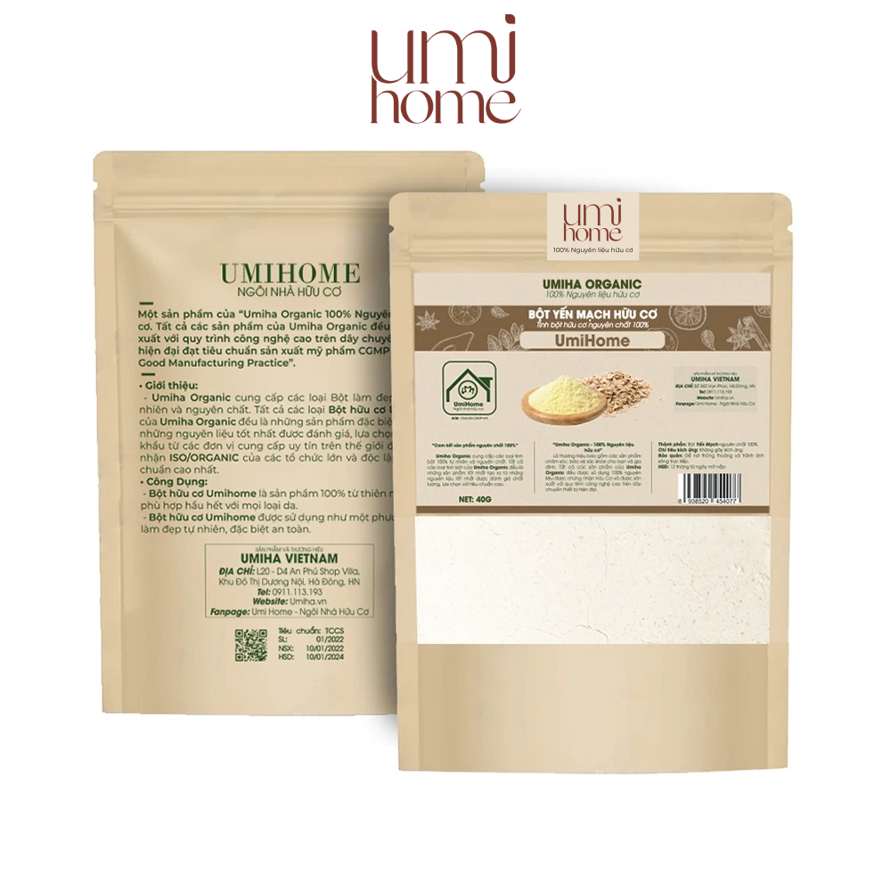 Ảnh Bột Yến Mạch hữu cơ UMIHOME nguyên chất 40g đắp mặt nạ dưỡng trắng da, chống nám, giảm thâm mụn 3