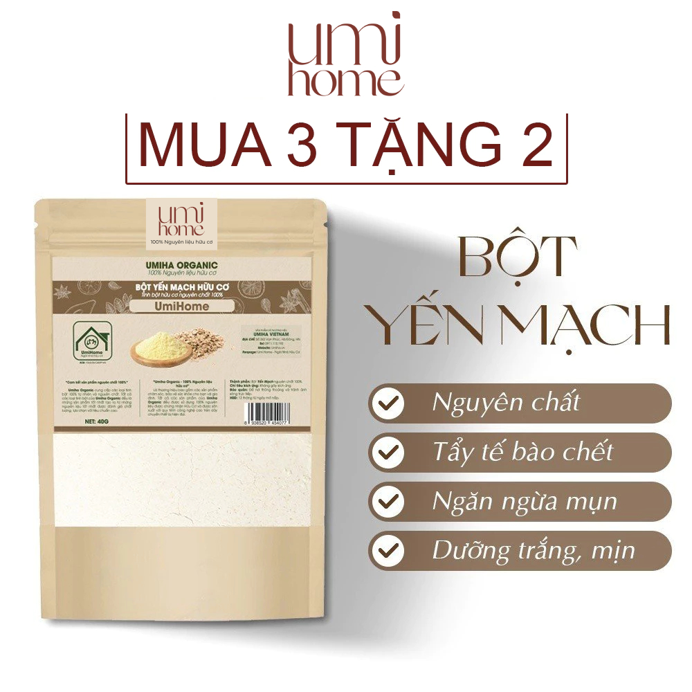 Ảnh Bột Yến Mạch hữu cơ UMIHOME nguyên chất 40g đắp mặt nạ dưỡng trắng da, chống nám, giảm thâm mụn 1