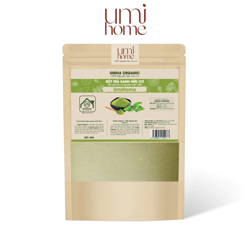 Ảnh Bột Trà Xanh hữu cơ UMIHOME nguyên chất 40g đắp mặt nạ trắng da, ngừa mụn và thâm hiệu quả, chống lão hóa 4
