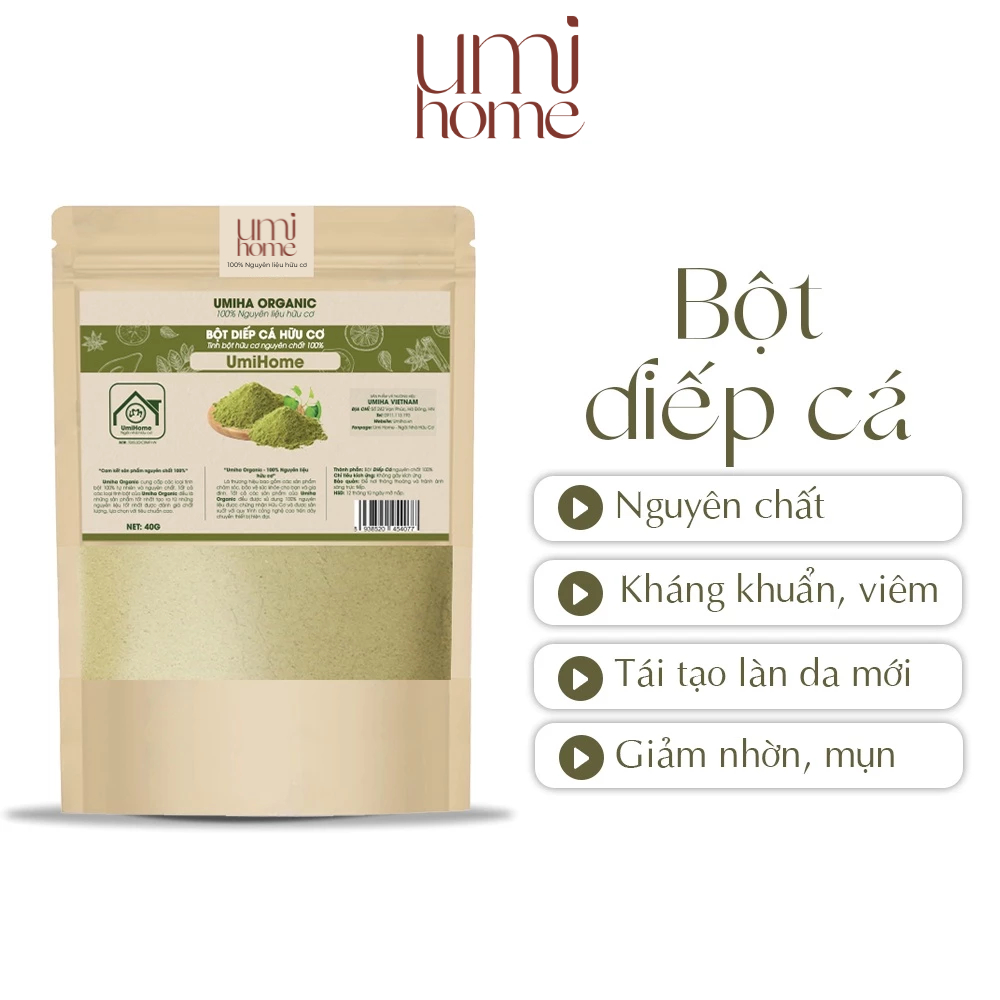 Ảnh Bột Diếp Cá hữu cơ UMIHOME nguyên chất 40g dùng đắp mặt nạ đắp mặt ngừa mụn, dưỡng da trắng mịn và mờ thâm hiệu 1