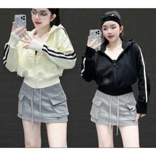 ÁO KHOÁC NỈ TRƠN FORM LỬNG TAY ÁO PHỐI VIỀN SỌC CÁ TÍNH THỂ THAO DỄ MẶC PHÙ HỢP THỜI TRANG