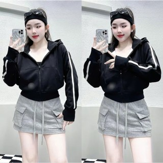 ÁO KHOÁC NỈ TRƠN FORM LỬNG TAY ÁO PHỐI VIỀN SỌC CÁ TÍNH THỂ THAO DỄ MẶC PHÙ HỢP THỜI TRANG