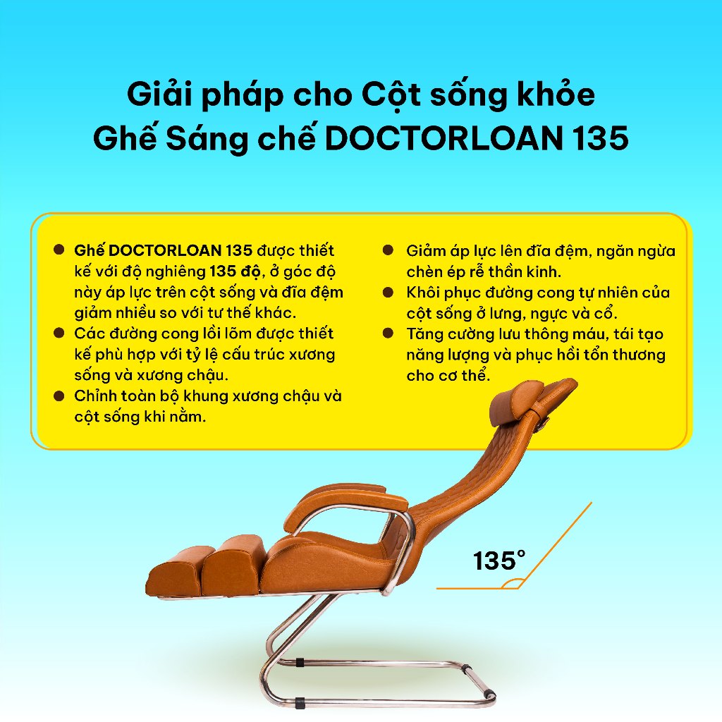 Ảnh Ghế sáng chế DOCTORLOAN 135 độ giúp hỗ trợ nắn chỉnh cột sống 3